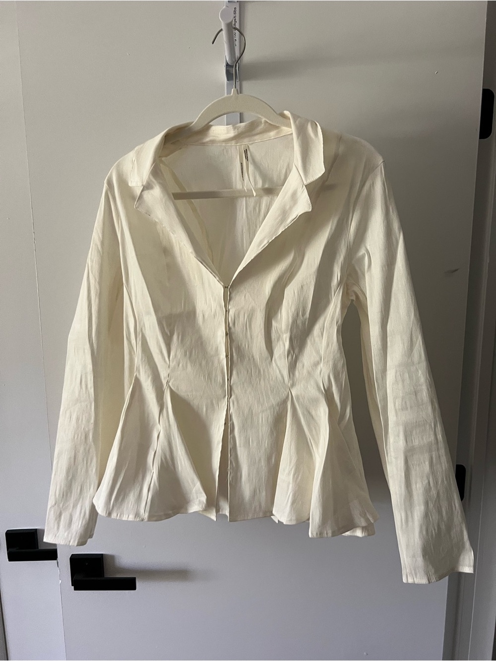 Women's Cream Button-Front Peplum Shirt